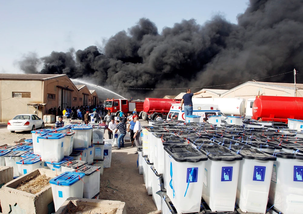 The timing of the fire undermines the results of Iraq’s election whose validity was already in doubt. Reuters