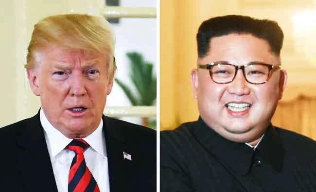 This combination of photos shows a file photo taken on June 11, 2018 of US President Donald Trump (L) during his meeting with Singapore's Prime Minister Lee Hsien Loong (not pictured) at The Istana, the official residence of the prime minister, in Singapore; and a file image of North Korea's leader Kim Jong Un (R) during his meeting with the Singaporean leader the day before on June 10, 2018, in Singapore. (AFP)