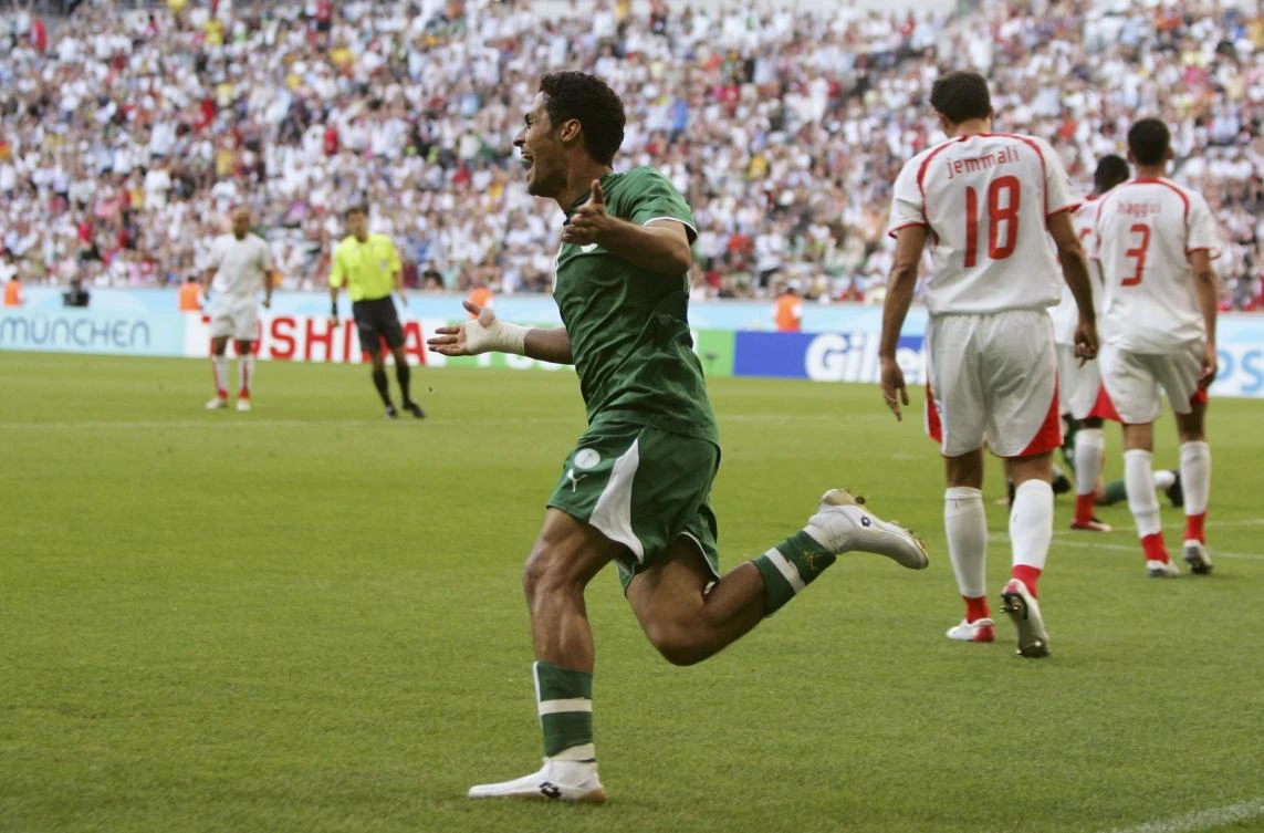 Yasser Al-Kahtani celebrates his goal against Tunisia in 2006. (Getty)