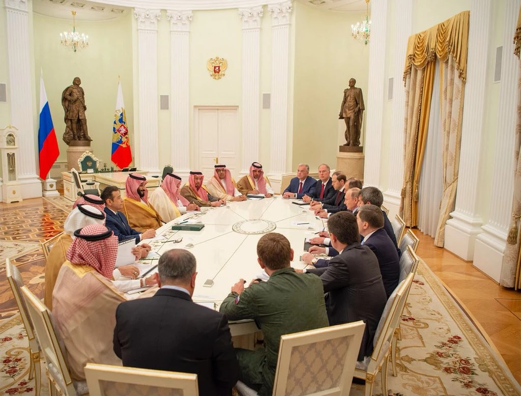 Crown Prince Mohammed bin Salman met with Russian President Vladimir Putin in Moscow on June 14, 2018. (SPA)