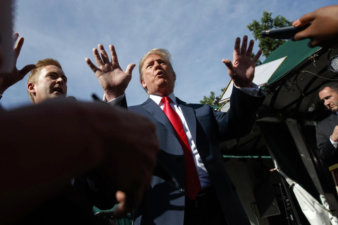 Photo showing President Donald Trump speaks to reporters on the North Lawn of the White House, Washington D.C., June 15, 2018. (AP )