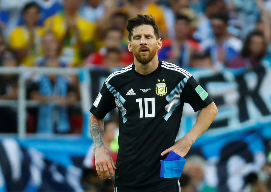 The grimace says it all as star man Messi fluffed his lines in Moscow.