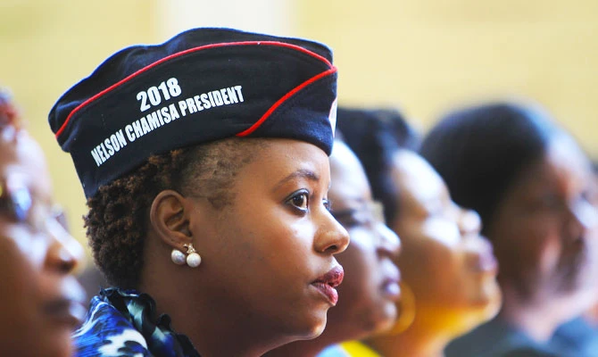 Supporters of Zimbabwe's opposition leader, Nelson Chamisa sit, during the launch of the party's election manifesto in Harare, Thursday, June, 7, 2018. (AP)
