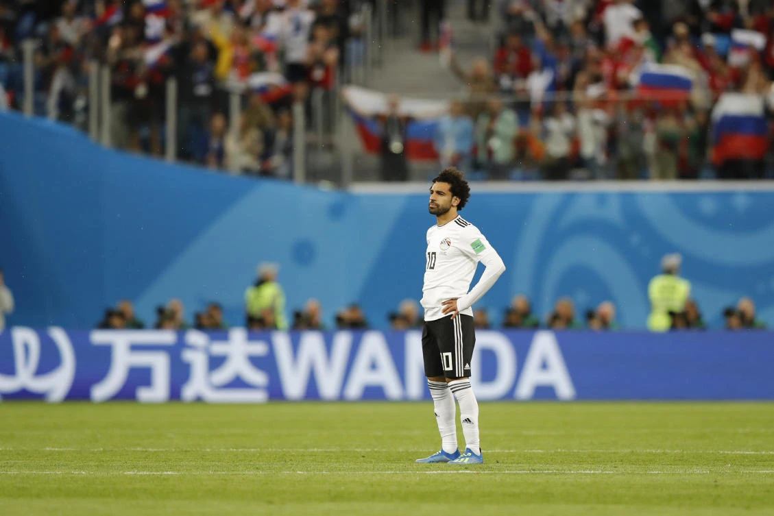 Egypt's Mohamed Salah reacts after Russia's team scored second goal during the Group A match between Russia and Egypt at the 2018 soccer World Cup in St. Petersburg. (AP Photo/Efrem Lukatsky)