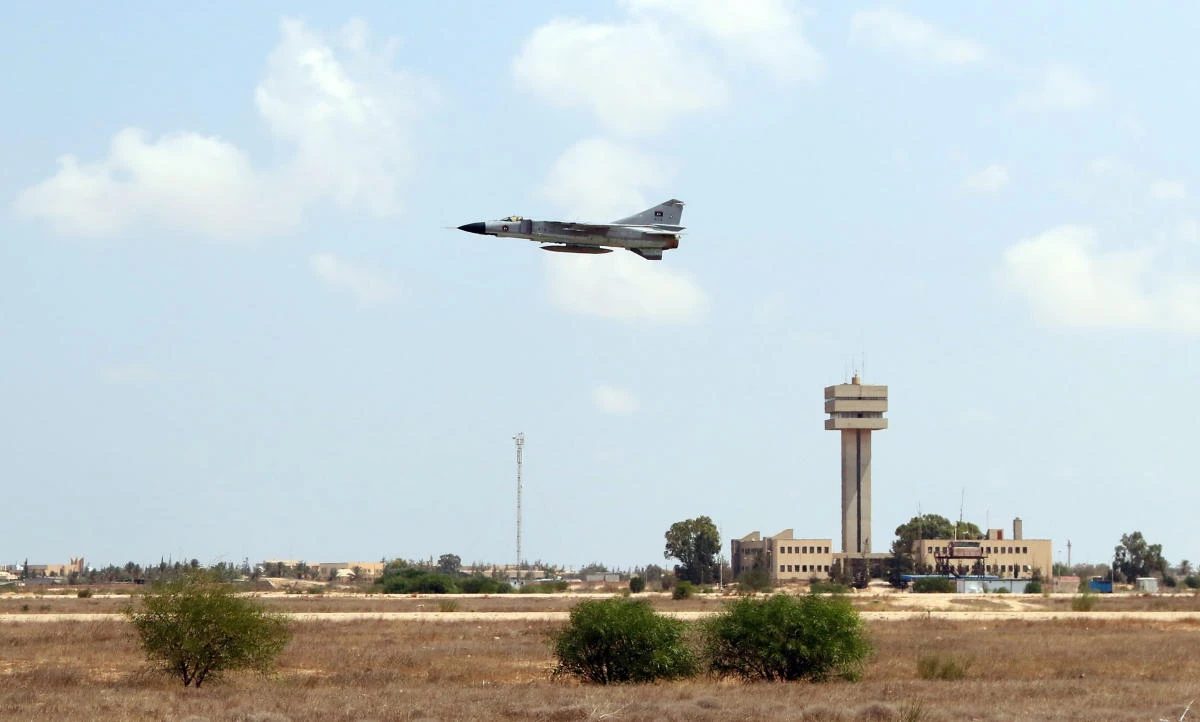 A file image of a MIG-23 fighter jet of the Libyan Air Force taking off from the Air College, in the coastal city of Misrata (Mahmud Turkia/AFP)
