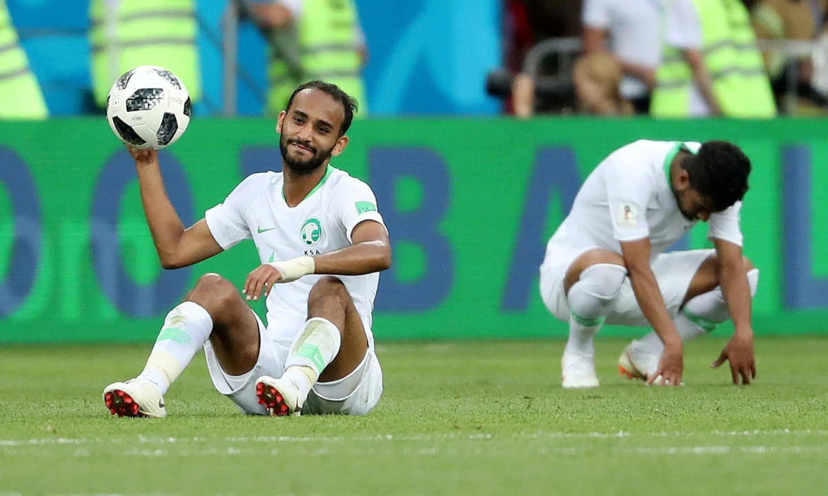 Abdullah Otayf is dejected after Saudi Arabia lost 1-0 to Uruguay. (Reuters)