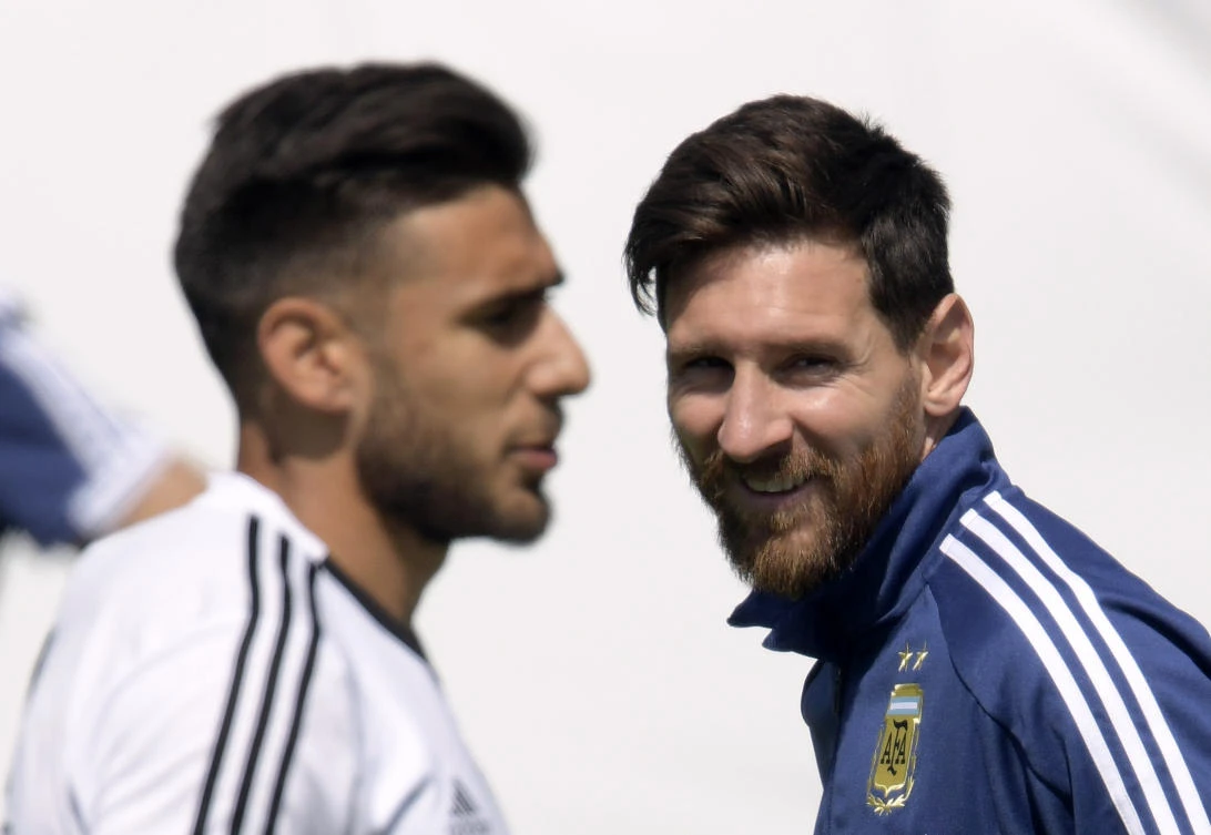 Argentina's forward Lionel Messi looks on during training session at the team's base camp in Bronnitsy, near Moscow, Russia on June 20, 2018 on the eve of the Russia 2018 World Cup Group D football match against Croatia to be held in Nizhni Novgorod. (AFP/JUAN MABROMATA)