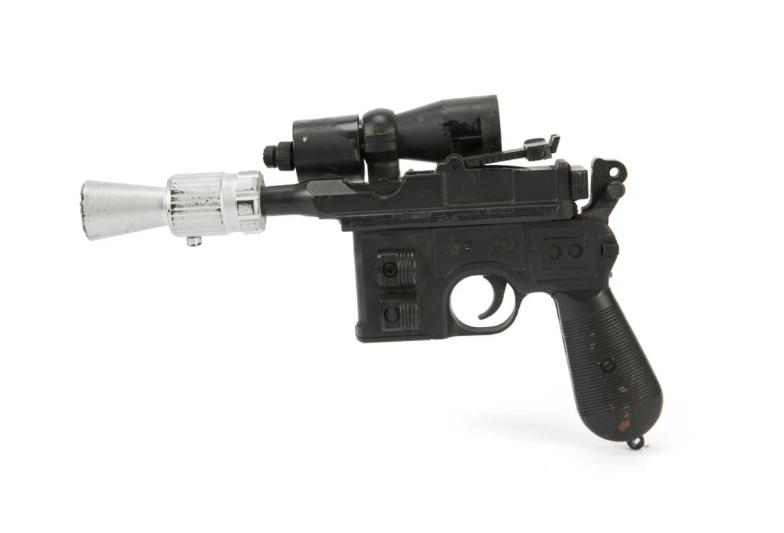 This photo provided by Julien's Auctions shows character Han Solo's BlasTech DL-44 blaster from the Star Wars trilogy film "Return of the Jedi" (Lucasfilm, 1983) that sold for $550,000 at Julien's Auctions Hollywood Legends auction at Planet Hollywood Resort & Casino, in Las Vegas, on Saturday, June 23, 2018. Julien's Auctions say Ripley's Believe It Or Not purchased the sci-fi weapon. (Julien's Auctions via AP)