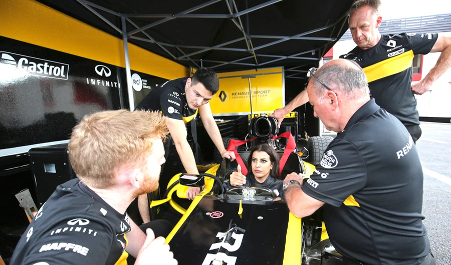 Aseel Al-Hamad in Renault E20 Formula 1 car.