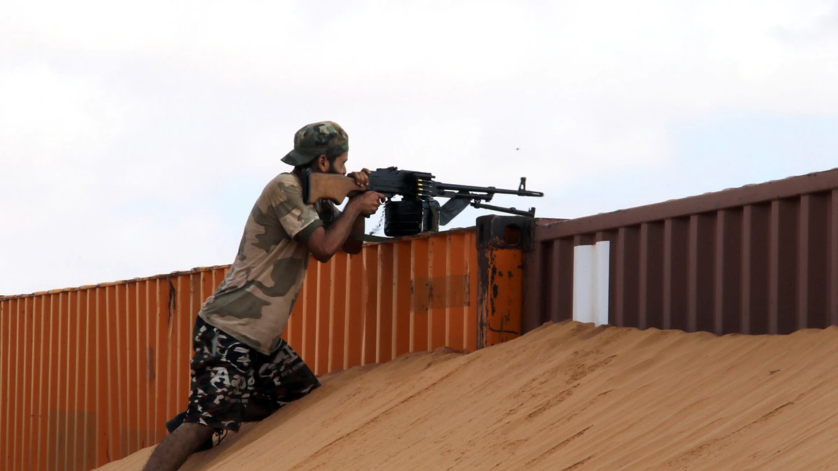 A member of the Libyan National Army during clashes to recover oil ports in Ras Lanuf last week. (AFP)