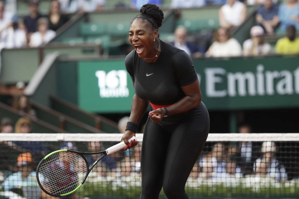 In this Tuesday, May 29, 2018 file photo, Serena Williams of the US clenches her fist after scoring a point against Krystina Pliskova of the Czech Republic during their first round match of the French Open tennis tournament at the Roland Garros stadium in Paris, France. (AP)