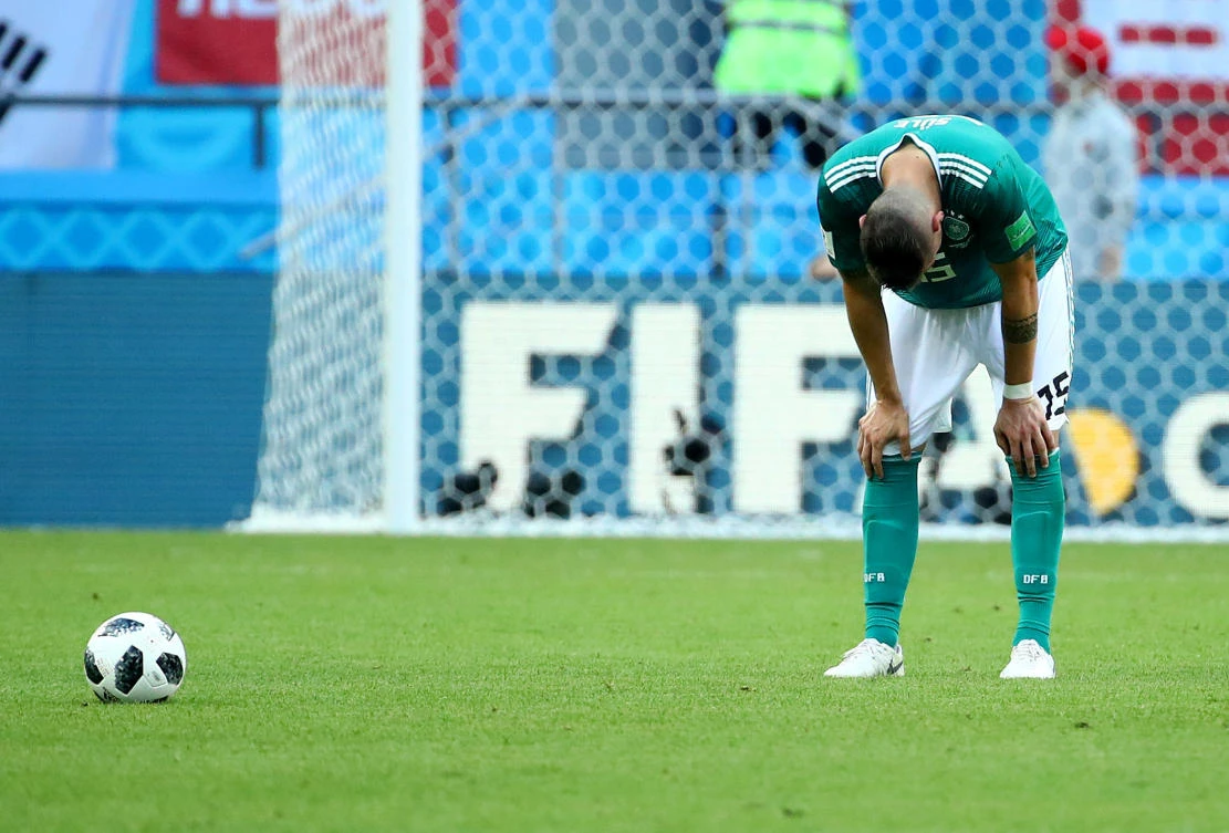 Germany's Niklas Sule is dejected after Germany crash out. (Reuters)
