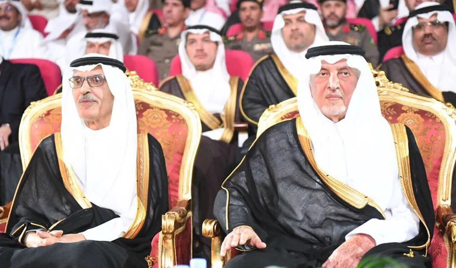 Makkah Gov. Prince Khalid Al Faisal, right, officially opened the 12th edition of Souk Okaz. (SPA)