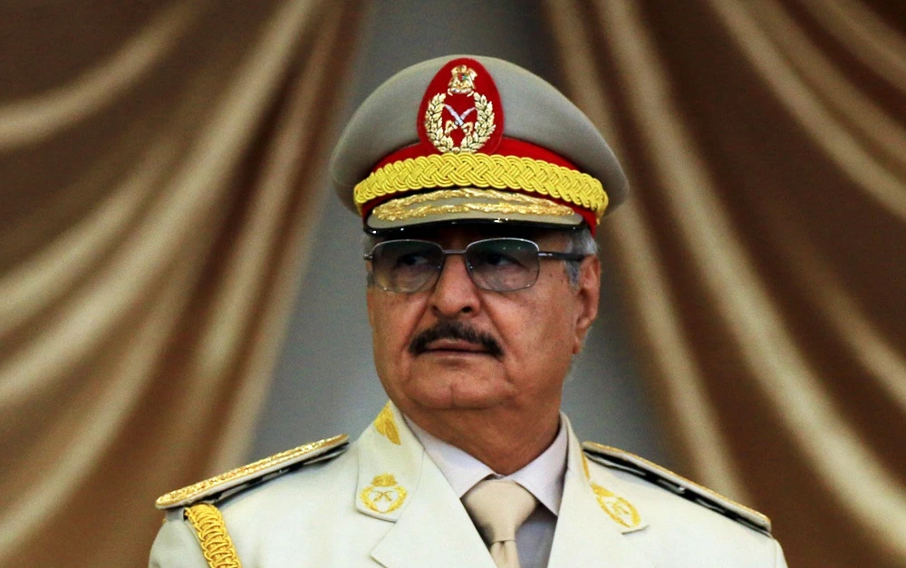 In this file photo taken on May 7, 2018 Libyan Strongman Khalifa Haftar attends a military parade in the eastern city of Benghazi. (AFP)