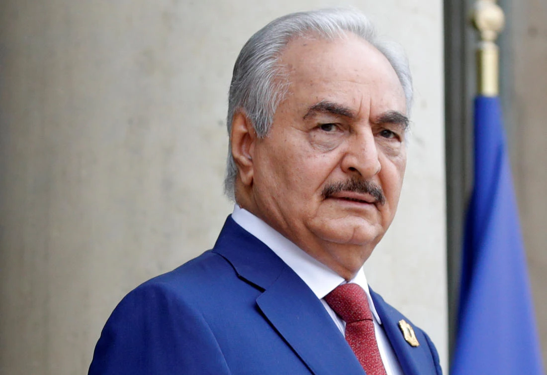 Khalifa Haftar, the military commander who dominates eastern Libya, arrives to attend an international conference on Libya at the Elysee Palace in Paris, France, May 29, 2018. (Reuters)