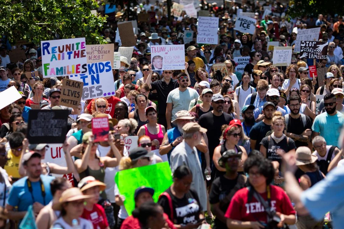 Protesters rally against US President Donald Trump’s immigrant family separation policies in Philadelphia, Pennsylvania, June 30, 2018. (AFP)