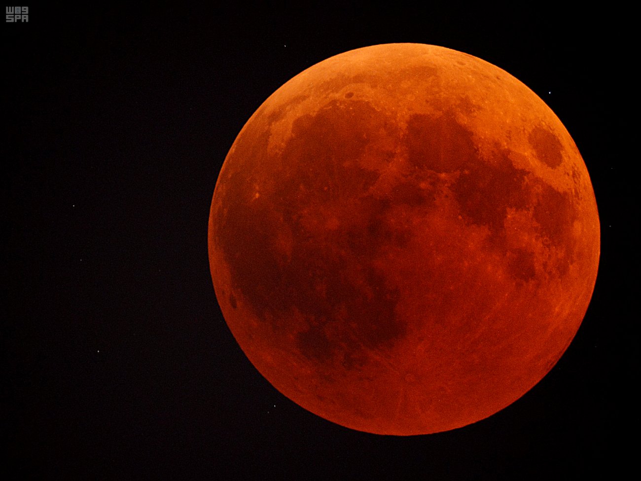 The "Blood Moon" is seen in its fullness over parts of Saudi Arabia on July 27, 2018. (SPA)