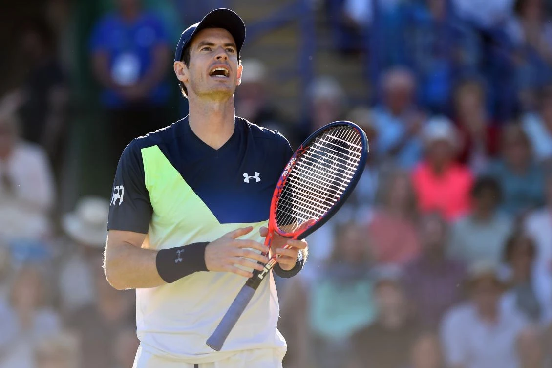 In this file photo taken on June 27, 2018 Britain's Andy Murray reacts during a Men's singles second round match against Britain's Kyle Edmund at the ATP Nature Valley International tennis tournament in Eastbourne. (AFP/Glyn KIRK)