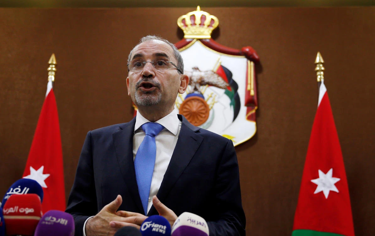 Jordanian Foreign Minister Ayman Safadi addresses the press in Amman, Jordan, July 2, 2018. (Reuters)