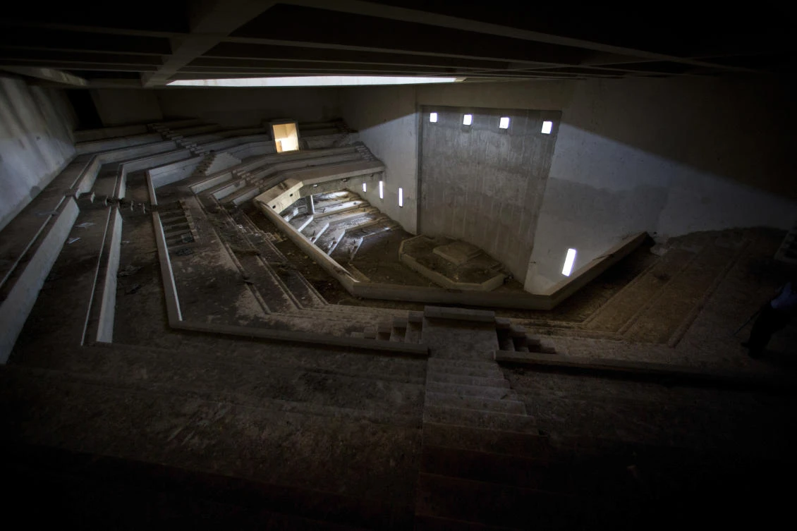 In this Monday, June 25, 2018 file photo, a view of the plenum hall of what was to be a Palestinian parliament in Abu Dis, West Bank. (AP)