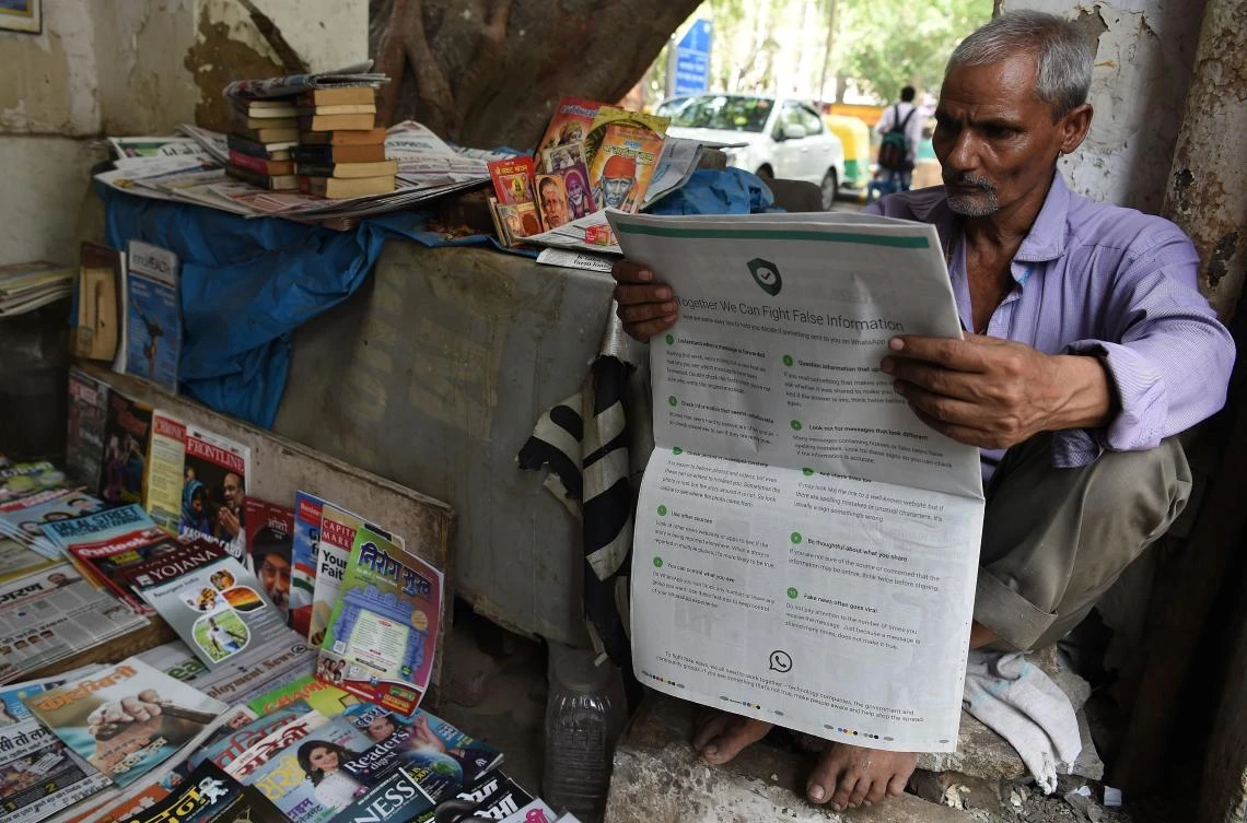 WhatsApp took out full-page advertisements in Indian newspapers Tuesday offering ‘easy tips’ to identify fact from fiction. (AFP)