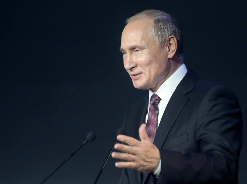 Russia’s President Vladimir Putin delivers a speech as he attends the International Cybersecurity Congress in Moscow, Russia July 6, 2018. (Reuters)