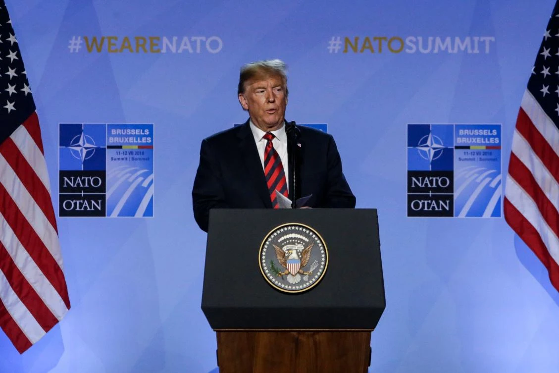 US President Donald Trump addresses a press conference on the second day of the North Atlantic Treaty Organization (NATO) summit in Brussels on July 12, 2018. (AFP)