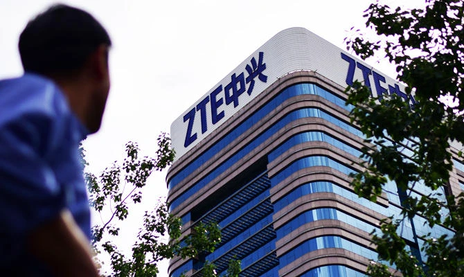 In this file photo taken on May 2, 2018 the ZTE logo is seen on a building in Beijing. (AFP)