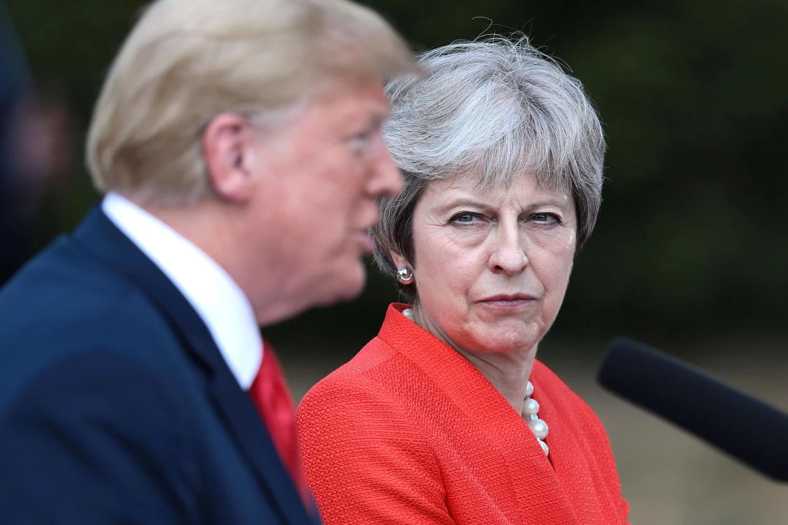 US President Donald Trump holds a joint news conference with Britain’s Prime Minister Theresa May at Chequers. (Reuters)