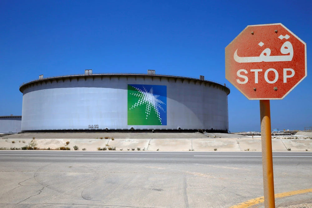 In this file photo, an Aramco tank is seen at Saudi Aramco's Ras Tanura oil refinery and oil terminal in Saudi Arabia. (Reuters)