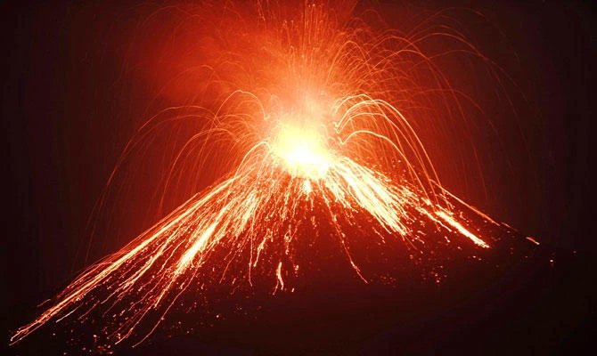 Lava streams down from Anak Krakatoa volcano during an eruption as seen from Rakata island in South Lampung. (AFP)