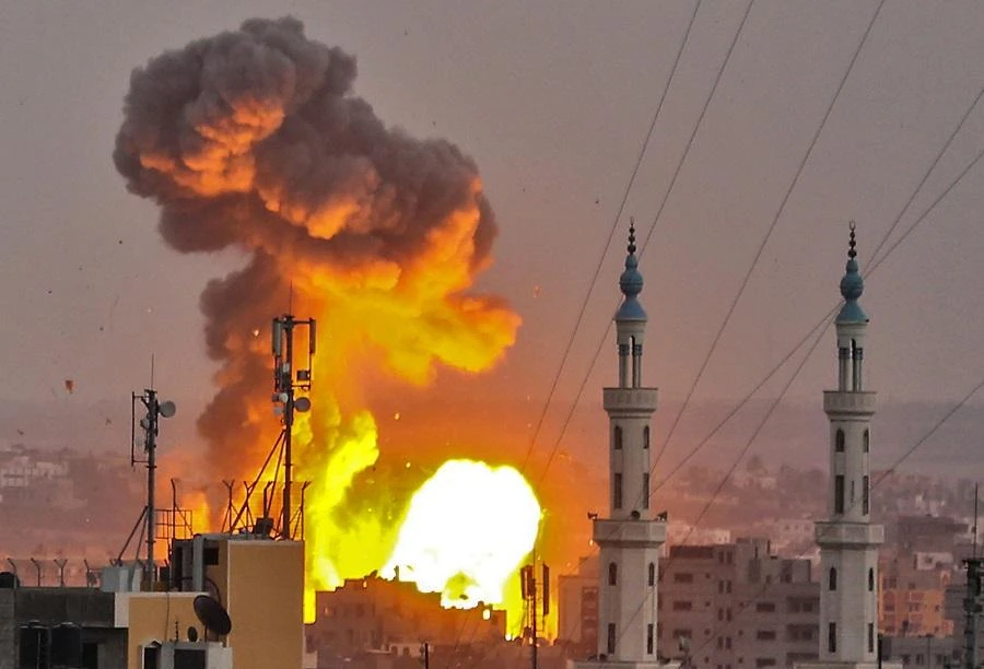A picture taken on July 20, 2018 shows a fireball exploding in Gaza City during Israeli bombardment. (AFP)