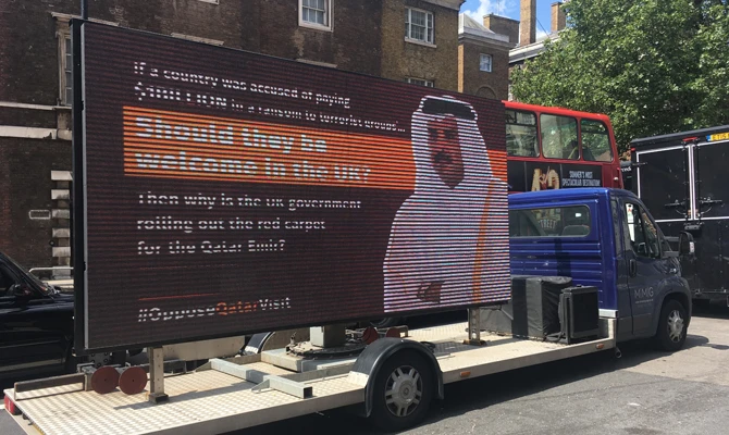 Londoners continue protest against Qatari emir’s visit to Britain