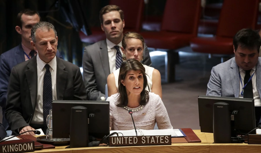 US Ambassador to the United Nations Nikki Haley speaks during a UN Security Council meeting on July 24, 2018 in New York City to discussed the ongoing conflict between Israel and Palestine. (Drew Angerer/Getty Images/AFP)