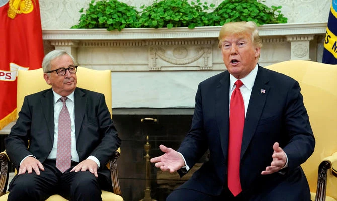 US President Donald Trump meets with European Commission President Jean-Claude Juncker in the Oval Office of the White House in Washington, US, on Wednesday. (REUTERS)