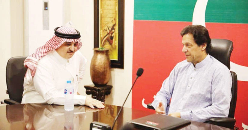 Nawaf bin Said Al-Malki, Saudi Arabia’s ambassador to Pakistan, called on Imran Khan, prime minister-in-waiting, at his residence in Bani Gala, Islamabad, on Friday, and conveyed to him greetings from King Salman. (Twitter)