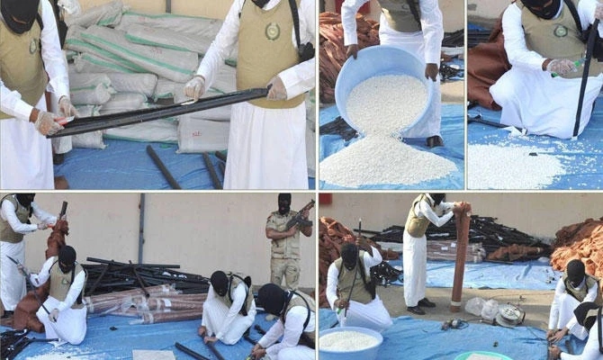 The authorities seized tons of illegal drugs hidden inside four vehicles. (SPA)