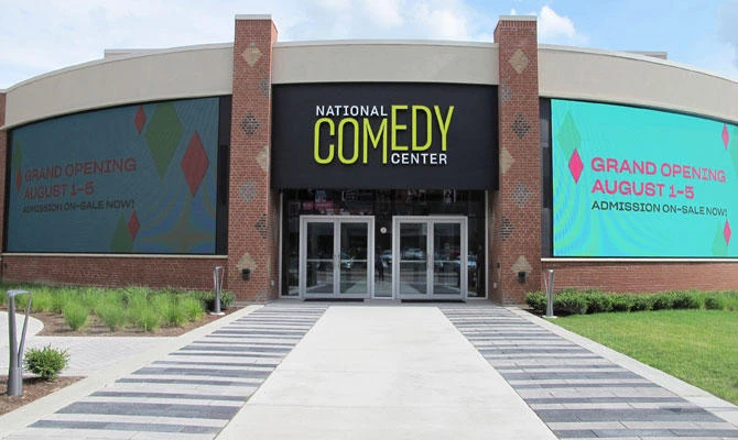 In this July 24, 2018 photo, the main entrance to the National Comedy Center in Jamestown, N.Y. is shown. (AP)