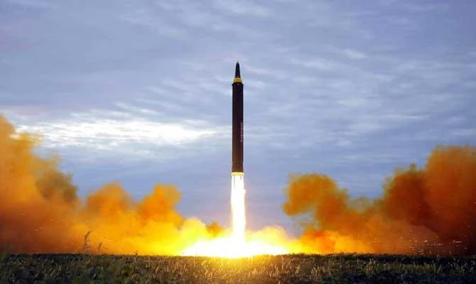 In this Aug. 29, 2017 file photo distributed by the North Korean government shows what was said to be the test launch of a Hwasong-12 intermediate range missile in Pyongyang, North Korea. (AP)
