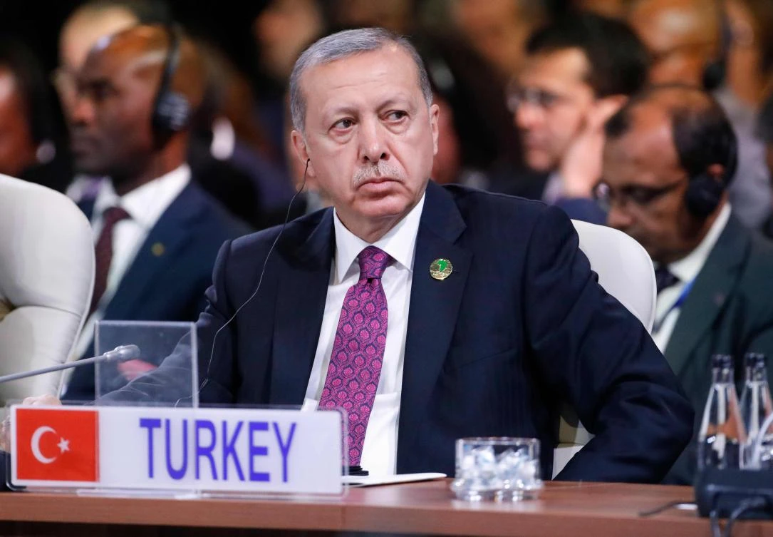Turkey's President Recep Tayyip Erdogan arrives to attend a session meeting during the 10th BRICS summit (acronym for the grouping of the world's leading emerging economies, namely Brazil, Russia, India, China and South Africa) on July 27, 2018 in Johannesburg, South Africa. (AFP)