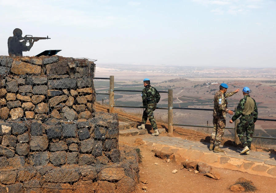 UN peacekeepers patrol Mount Bental, an observation post in the Golan Heights, near the ceasefire line between Israel and Syria. (Reuters)