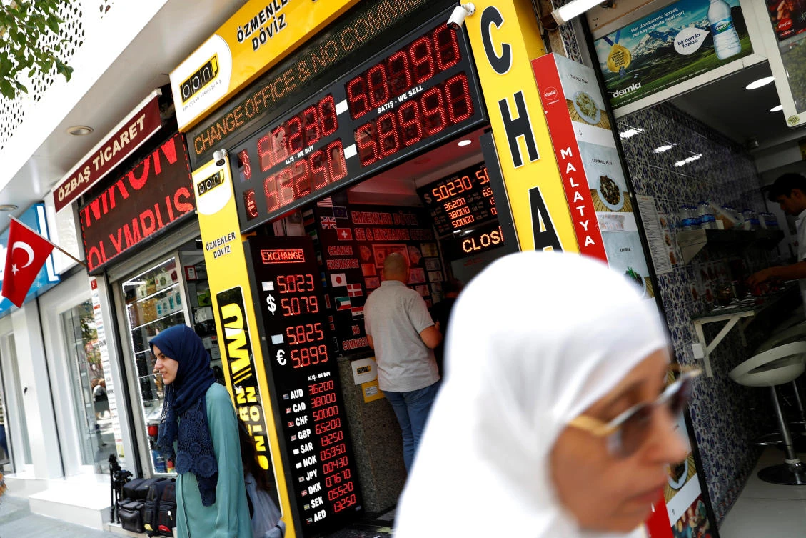 Turkey’s lira tumbled to a record low beyond 5 to the dollar after the sanctions move. (Reuters)