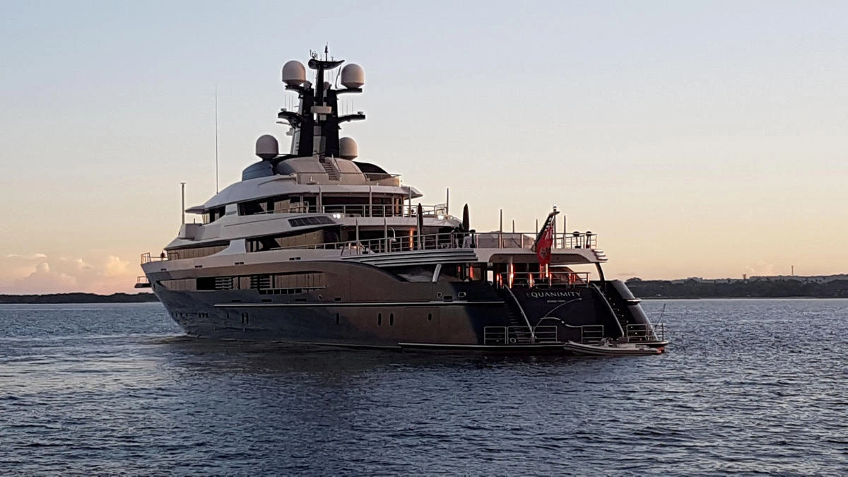 A seized a luxury yacht sought by the US Department of Justice (DOJ) as part of a multi-billion dollar corruption investigation is seen off the shore of Banoa. (Antara Foto/Wira Suryantala/Reuters)