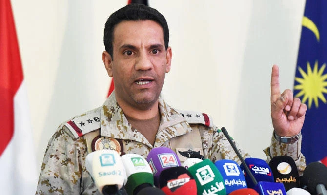 Saudi led coalition spokesman Turki Al-Maliki gives a press conference at the King salman airbase in Riyadh, in this November 5, 2017 file photo. (AFP)