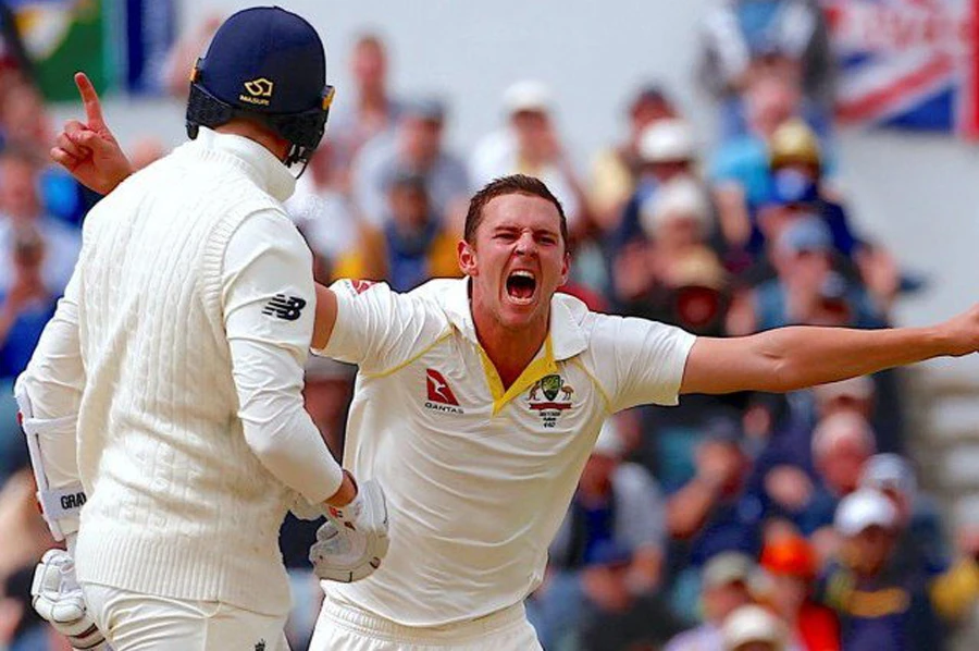 In this file photo, Australian fast bowler Josh Hazlewood, right. (REUTERS)