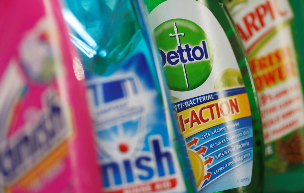 Defensive stocks story Products produced by Reckitt Benckiser; Vanish, Finish, Dettol and Harpic are seen in London. (Reuters)