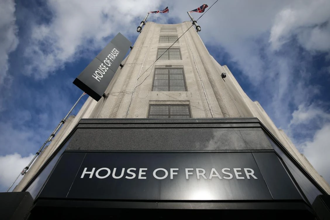 The front of the retail store House of Fraser is seen in central London on August 10, 2018. House of Fraser, the Chinese-owned UK department store chain, entered administration on August 10 only to be swiftly snapped up by retailer Sports Direct for £90 million ($115 million, 100 million euros). / AFP / Daniel LEAL-OLIVAS