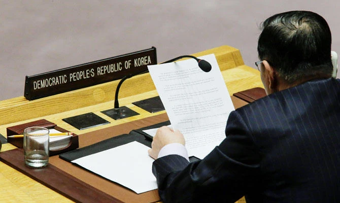 North Korea's ambassador to the UN Ja Song-nam speaks during the UN Security Council Ministerial Briefing on Non-Proliferation and the DPRK, at the United Nations, in this December 15, 2017 file photo, in New York. (AFP)