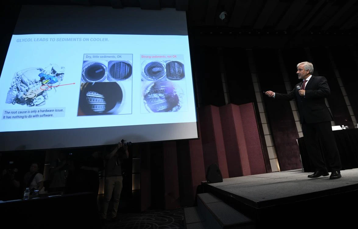 Johann Ebenbichler, vice president of BMW for quality, talks about the company’s recall of cars in South Korea. (AFP)