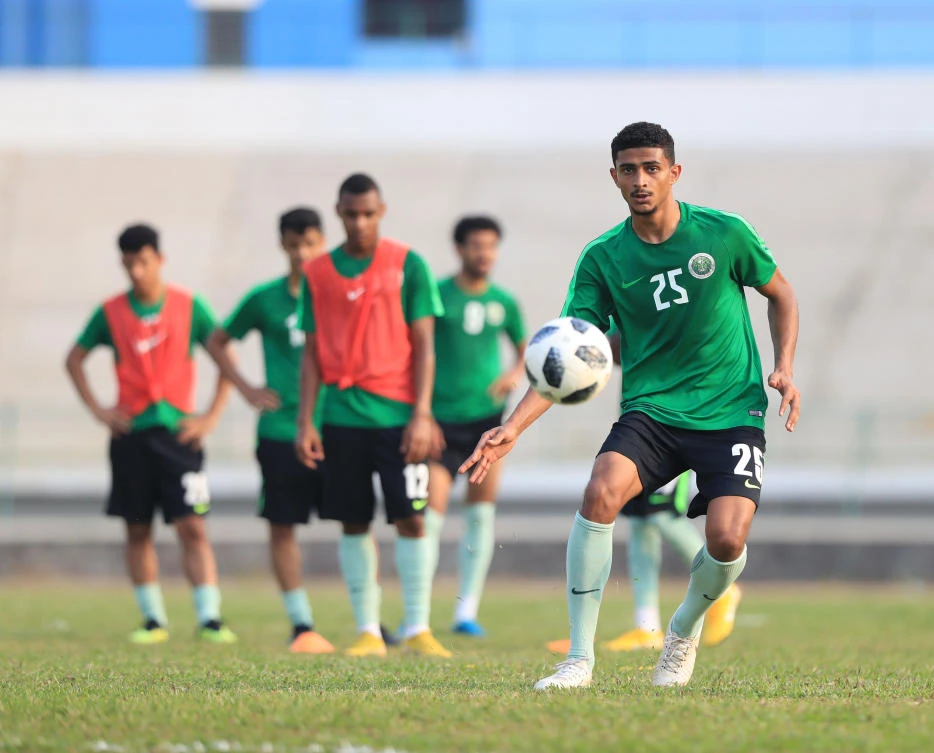 Abdulelah Alamri training area of the Asian Games group match against Iran. (SAFF)